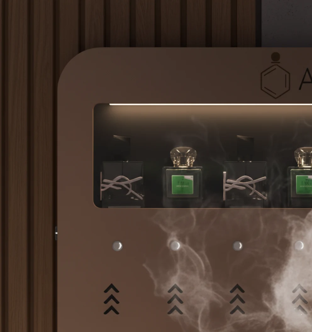 Close view of the Alchemy 5 champagne-gold kiosk interface