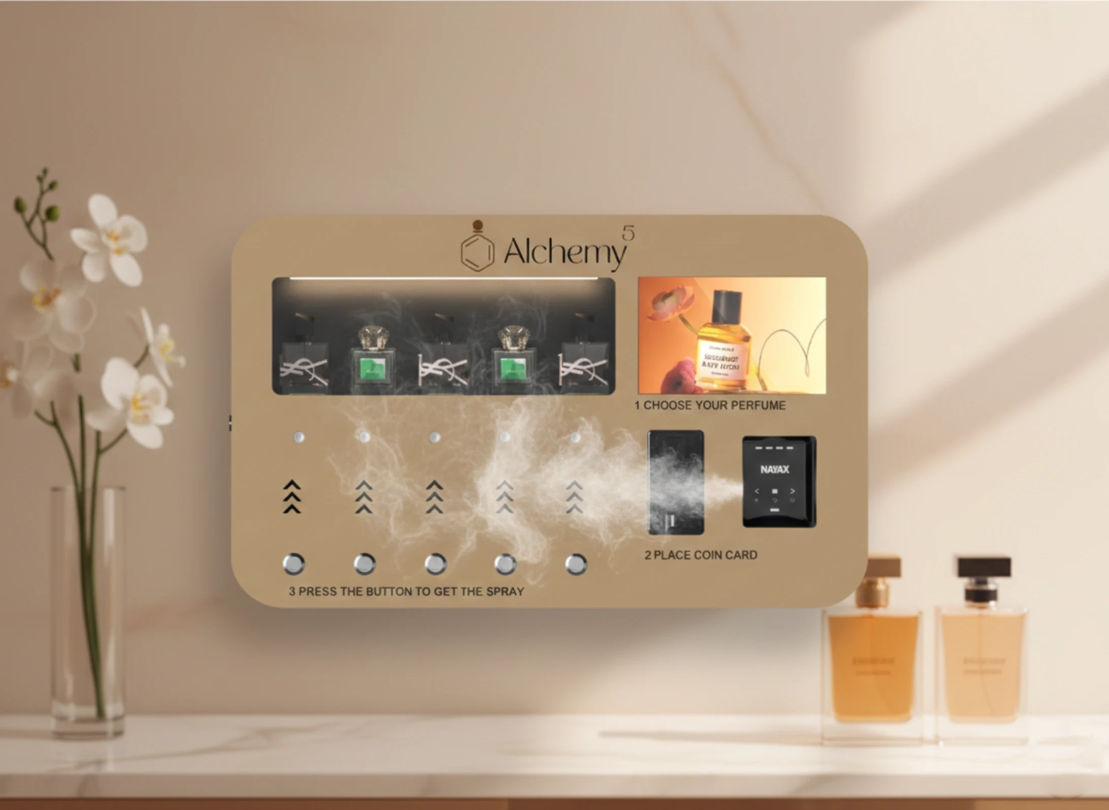 Five premium fragrance channels inside an Alchemy 5 kiosk